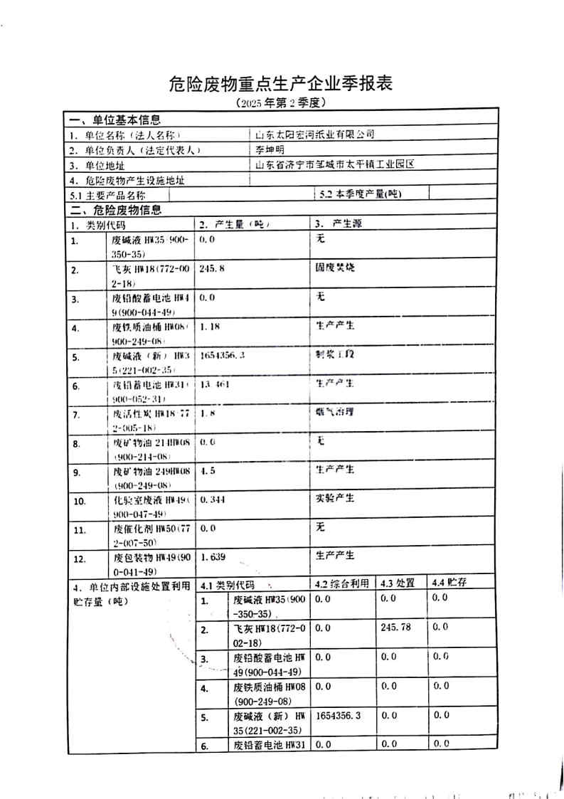 2025年麻将胡了2宏河纸业危险废物第二季度报表_Page1.jpg